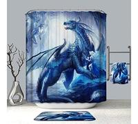 Chickw1 Dragon Rideau de Douche Résistant à l'eau Anti-moisissure Lavable Tissu en Polyester Rideaux de Salle de Bain avec 12 Crochets 3D Impression Décor (Dragon Bleu,180x180cm)