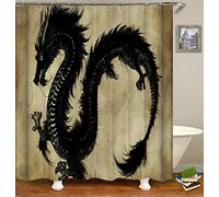 Chickw1 Dragon Rideau de Douche Résistant à l'eau Anti-moisissure Lavable Tissu en Polyester Rideaux de Salle de Bain avec 12 Crochets 3D Impression Décor (Dragon Noir,180x200cm)