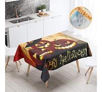Chickw1 Horreur 3D Nappe Halloween Nappe de Table Imperméable Rectangulaire Lavable Tissu Polyester, Parfait pour Fêtes d'halloween, Jardins Maison Décorations (Lanterne Citrouille,140x240cm)