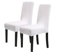Chickw1 Lot de 2/4/6 housses de chaise pour chaises de salle à manger universelles, à dossier haut en velours extensible, amovibles et lavables - Couleur unie (2 pièces, blanc)