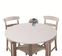 Chickw1 Nappe de Table Ronde Imperméable avec Bord Élastique, Nappe Motif Moderne Couleur Unie 3D, Nappe Anti-dérapant pour Cuisine, Restaurants, Picnic, Camping (Blanc,150 cm)