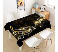 Chickw1 Nappe en Polyester, Nappe 3D Créatif Rectangulaire Anti Tache avec Revêtement Imperméable, Facile D'entretie, Nappe Motif Note Musicale pour Jardins Cuisine (Lumière Dorée,60x60cm)
