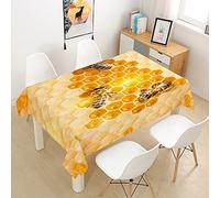 Chickw1 Nappe en Polyester, Nappe Rectangulaire Anti Tache avec Revêtement Imperméable, Nappe Motif Abeille et Rayon de Miel 3D, Facile D'entretie pour Jardins Cuisine (Miel A,140x240cm)
