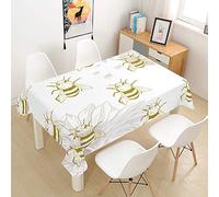 Chickw1 Nappe en Polyester, Nappe Rectangulaire Anti Tache avec Revêtement Imperméable, Nappe Motif Abeille et Rayon de Miel 3D, Facile D'entretie pour Jardins Cuisine (Blanc,140x240cm)