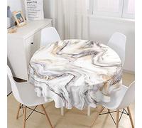 Chickw1 Nappe Ronde Anti Tache Impermeable en Polyester, Nappe Imprimée Texture de Marbre, Facile à Nettoyer pour Table à Manger de Cuisine/Jardin/Fête/Pique-Nique (D,150cm)