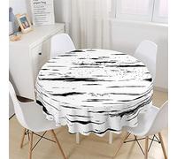Chickw1 Nappe Ronde Anti Tache Impermeable Facile à Nettoyer, Nappe en Polyester Imprimé Noir et Blanc Simple pour Table à Manger de Cuisine/Jardin/Fête/Pique-Nique (Vagues,150cm)
