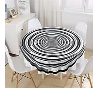 Chickw1 Nappe Ronde Anti Tache Impermeable Facile à Nettoyer, Nappe en Polyester Imprimé Noir et Blanc Simple pour Table à Manger de Cuisine/Jardin/Fête/Pique-Nique (Tourbillon,180cm)