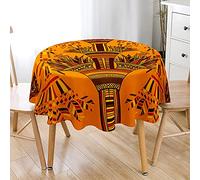 Chickw1 Nappe Ronde Anti Tache Impermeable Motif d'art Tribal 3D Nappe en Polyester Lavable, Décoration pour Table à Manger de Cuisine/Jardin/Pique-Nique (Cérémonie tribale,150cm)