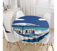 Chickw1 Nappe Ronde Anti Tache Impermeable Motif de Bord de mer Nappe en Polyester Entretien Facile Lavable,Décoration pour Table à Manger de Cuisine/Jardin/Pique-Nique (Vacances,200cm)