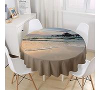 Chickw1 Nappe Ronde Anti Tache Impermeable Motif de Bord de mer Nappe en Polyester Entretien Facile Lavable,Décoration pour Table à Manger de Cuisine/Jardin/Pique-Nique (Paysage,180cm)