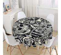 Chickw1 Nappe Ronde Anti Tache Impermeable, Nappe en Polyester Imprimé Gothique Punk Le Crâne 3D pour Table à Manger de Cuisine/Jardin/Fête/Pique-Nique (Crâne de Rose,180cm)