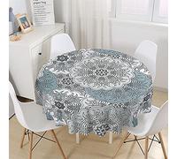 Chickw1 Nappe Ronde en Polyester Anti Tache Impermeable, Nappe Style Boho Créative, Entretien Facile Lavable pour Table à Manger de Cuisine/Jardin/Fête/Pique-Nique (Gris,180cm)