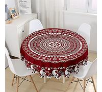 Chickw1 Nappe Ronde en Polyester Anti Tache Impermeable, Nappe Style Boho Créative, Entretien Facile Lavable pour Table à Manger de Cuisine/Jardin/Fête/Pique-Nique (Rouge,180cm)