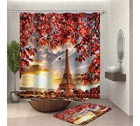 Chickw1 Rideau de Douche Animal Impression, Imperméable Polyester 3D Paris Tour Eiffel Impression numérique Décorations de Salle de Bain Art Impression Rideau 12 Crochets (Rouge,90x180cm)
