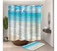 Chickw1 Rideau de Douche Lavable en Machine Anti Moisissure, 3D Impression Polyester Imperméable Rideaux de Salle de Bain avec 12 Crochets pour Décorations (Eau de mer,180x200cm)