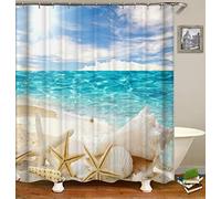 Chickw1 Rideau de Douche Rideaux de Salle de Bain, Imperméable Tissu Lavable Polyester 3D Vague de mer Impression Numérique Art Décorations Rideau avec 12 Crochets (Bleu,180x180cm)