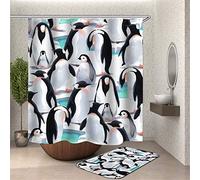 Chickw1 Rideau de Douche Tissu, Rideau de Douche Anti Moisissure Rideaux de Salle de Bain, Lavable Polyester 3D Imprimée Imperméable Rideaux avec 12 Crochets (Pingouins Famille,90x180cm)