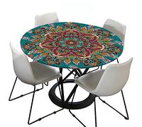 Chickw1 Ronde Nappe de Table Élastique Ajustable Imperméable, Couverture de Table Kitchen Extensible Protection Tables pour Restaurants, Pique-niques - Style de Mandala 3D (Style Ethnique,100cm)