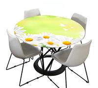 Chickw1 Ronde Nappe de Table Élastique Ajustable Imperméable, Impression de Marguerite, Couverture de Table Kitchen Extensible Protection Tables pour Restaurants (Vert Clair,150cm)