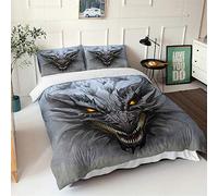 Chickw1 Sets de Housses de Couettes 3D, Dragon Imprimé Microfibre Parure de Lit 3 Pièces avec Housse de Couette et Taies d'oreiller pour Lit 1 ou 2 Personnes (Impression de Dragon,220x240cm)