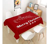 Chickw1g Rectangulaire Nappe Noel Rouge Imprimé Nappe en Tissu Polyester Cuisine Hôtel Décoration de Noël Imperméable Résistant Anti-Taches Lavable Infroissable (Joyeux Noël 1,60x60cm)
