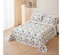 Chickwin Boutis Couvre-lit Matelassé en Coton 1 Personne, Luxueux Fleurs Réversible Dessus de Lit Édredon avec 2 Taies d'oreiller, Couverture Courtepointe (200x220cm,Ananas)