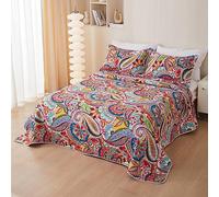 Chickwin Boutis Couvre-lit Matelassé en Coton 1 Personne, Luxueux Réversible Dessus de Lit Édredon avec 2 Taies d'oreiller, Couverture Courtepointe (220x240cm,Boedia)