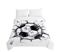 Chickwin Boutis Couvre Lit Matelassé, Impression de Football Couvre-lit Couverture de lit Jeté de Lit Dessus de Lit Courtepointe Doux Couettes Parure de Lit (150x200cm,Blanc)