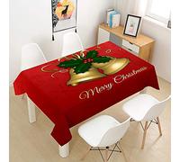 Chickwin Chickw1 Rectangulaire Nappe Noel Rouge Imprimé Nappe en Tissu Polyester Cuisine Hôtel Décoration de Noël Imperméable Résistant Anti-Taches Lavable Infroissable (Petite Cloche,90x90cm)
