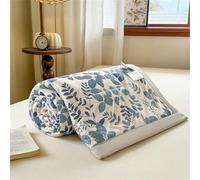 Chickwin Couvre-lit 1 2 Personnes Été Couvre Lit Doux Couverture Matelassée, Fleurs Réversible Microfibre Jeté de Lits Canapé Dessus de Lit pour Lits Simples et Doubles (Feuilles Bleues,150x200cm)