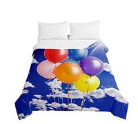 Chickwin Dessus de Lit Matelassé pour 1~2 Personnes/Enfant, Motif Ballon Couvre Lit Microfibre Dessus de Lits Réversible Couvre Lits Doux Couverture de Lit (150x200cm,Nuages dans Le Ciel)