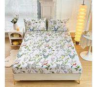 Chickwin Drap Housse Antidérapants Housse de Matelas, Impression de Fleurs Plante Confortable Respirant Drap-Housse Poche Profonde 30cm, Ensemble de Literie (180x200 cm,Fleurs Oiseaux)