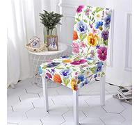 Chickwin Housse de Chaise Extensible 6 4 2 pièces, Élégant Fleurs Impression Universel Jardin Housse de Chaise pour Mariage, Noel, Restaurant, Hôtel, Conférence, Cuisine (Fleur colorée 1,2 pièces)