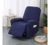 Chickwin Housse Fauteuil Relax 1/2/3/4 Place, Jacquard Housse pour Fauteuil Relax Electrique avec Poche Latérale, Covers Inclinable, Lavable (Marine,1 Place)
