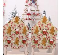 Chickwin Housses de Chaise avec Noël Chapeau, Housses de Dossier Bonnet de Chaise Rouge Motif Noël pour la Salle à Manger Décoration de Noël Dîner Party Maison Hotel (Bonhomme Pain d'épice,Lot de 2)