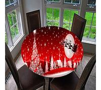 Chickwin Nappe Ronde de Noël Imperméable avec Bord Élastique, Nappe à imprimé Noël Rouge Rêveur, Nappe de Table Anti-dérapant pour Cuisine, Restaurants, Jardin (120cm,Sapin de Noël E)