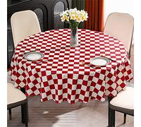 Chickwin Nappe Ronde PVC Anti Taches, Checkerboard Damier Plaid Plastique Nappes Toile Cirée Imperméable résistant à l'huile pour Salle à Manger Party Jardin Picnic (180cm,Rouge)