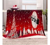 Chickwin Noël Plaid Couverture Polaire Neige Couverture en Flanelle Douce Chaudes Légères Couvertures Toutes Saisons Jete de Canape pour Voyager, Lit ou Canapé (180x240cm,Rouge)