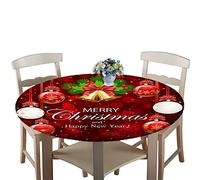 Chickwin Ronde Nappe avec Bord Élastique, Nappe de Table Imprimée Noël Rouge 3D Lavable Imperméable Anti Taches Nappes Decoration pour Intérieur Extérieur Cuisine Garden (150cm,Noël Festif)