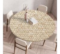 Chickwin Ronde Nappe de Table Élastique Ajustable, Imperméable, Couverture de Table Kitchen Extensible Protection Tables pour Restaurants, Pique-niques - Imprimé Tissé en Bambou (60cm,Croix)