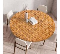 Chickwin Ronde Nappe de Table Élastique Ajustable, Imperméable, Couverture de Table Kitchen Extensible Protection Tables pour Restaurants, Pique-niques - Imprimé Tissé en Bambou (90cm,Vague)