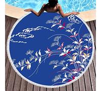 Chickwin Serviette de Plage Ronde Anti Sable Femme, Imprimé Fleur Printemps 3D Tapisserie avec Frange, Multi-Usage en Microfibre pour Camping Yoga Sports (Diamètre 150cm/59,K)