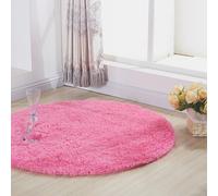 Chickwin Tapis Salon Poil Long, Tapis Chambre Rond Shaggy Moderne Moquette Salon Poil Long Moelleux Doux Lavable avec Fond Antidérapant pour Chevet Canapé Intérieur (Rose,80cm)