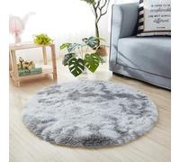 Chickwin Tapis Salon Poil Long, Tapis Chambre Rond Shaggy Moderne Tie Dye Moquette Salon Poil Long Moelleux Doux Lavable avec Fond Antidérapant pour Chevet Canapé Intérieur (Gris Clair,130cm)