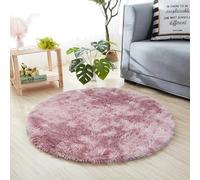 Chickwin Tapis Salon Poil Long, Tapis Chambre Rond Shaggy Moderne Tie Dye Moquette Salon Poil Long Moelleux Doux Lavable avec Fond Antidérapant pour Chevet Canapé Intérieur (Rose poudré,130cm)
