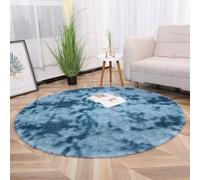 Chickwin Tapis Salon Poil Long, Tapis Chambre Rond Shaggy Moderne Tie Dye Moquette Salon Poil Long Moelleux Doux Lavable avec Fond Antidérapant pour Chevet Canapé Intérieur (Bleu A,60cm)