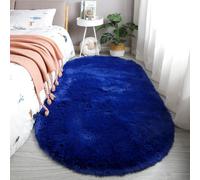 Chickwin Tapis Salon Poil Long, Tapis Chambre Shaggy Moderne Moquette Salon Poil Long Moelleux Doux Lavable avec Fond Antidérapant pour Decoration Chevet Canapé (Bleu foncé,60x120cm)