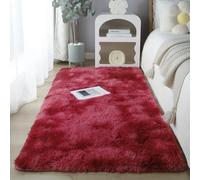 Chickwin Tapis Salon Poil Long, Tapis Chambre Shaggy Moderne Tie Dye Moquette Salon Poil Long Moelleux Doux Lavable avec Fond Antidérapant pour Chevet Canapé (Rouge vin B,80x200cm)