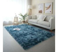 Chickwin Tapis Salon Poil Long,Tapis Chambre Tie Dye Shaggy Moderne Moquette Salon Poil Long Moelleux Doux Lavable avec Fond Antidérapant pour Decoration Chevet Canapé (Bleu foncé D,60x90cm)