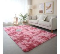 Chickwin Tapis Salon Poil Long,Tapis Chambre Tie Dye Shaggy Moderne Moquette Salon Poil Long Moelleux Doux Lavable avec Fond Antidérapant pour Decoration Chevet Canapé (Rouge pastèque D,120x160cm)